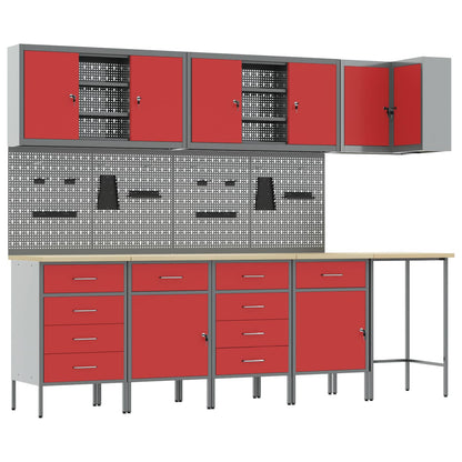 Set di mobili da lavoro con cassetto 12 pcs Rosso e Grigio
