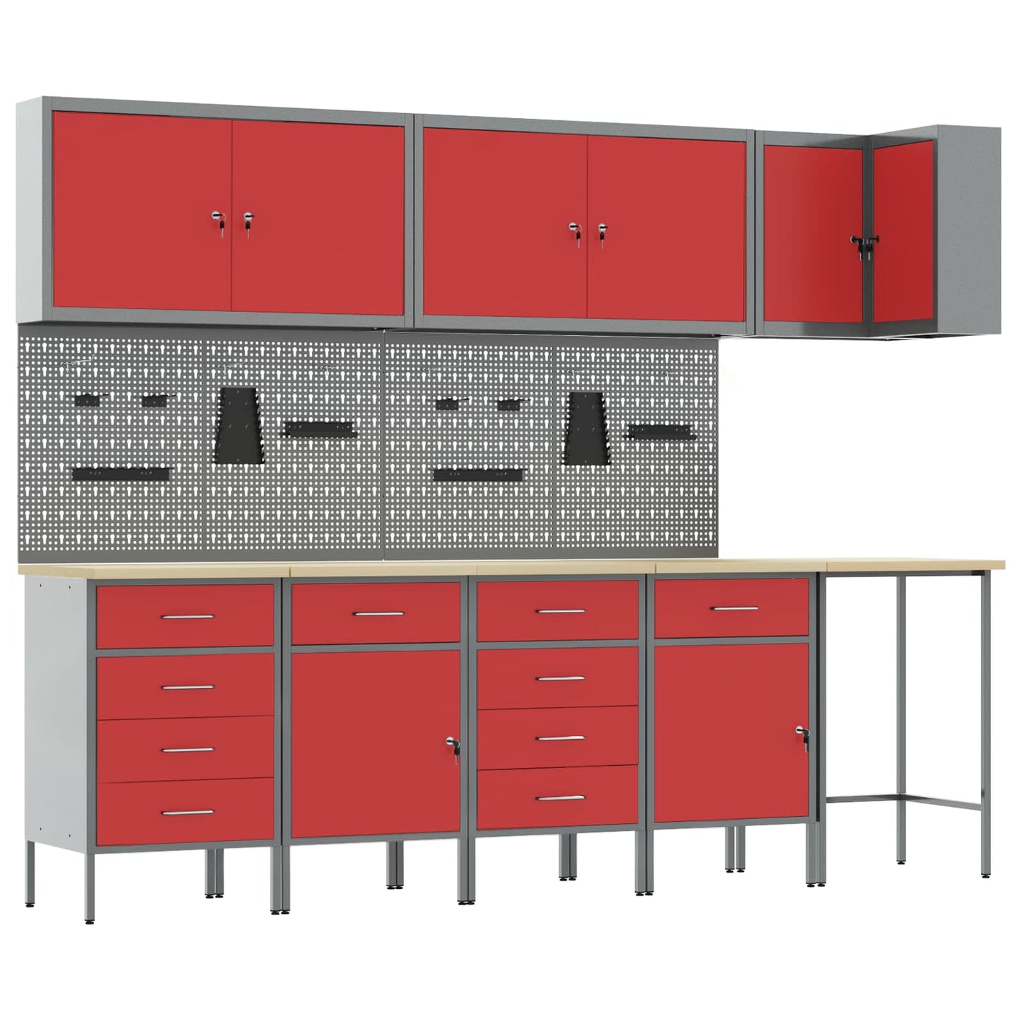 Set di mobili da lavoro con cassetto 12 pcs Rosso e Grigio