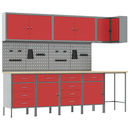Set di mobili da lavoro con cassetto 12 pcs Rosso e Grigio