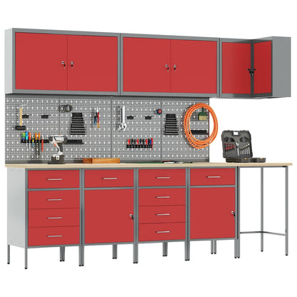 Set di mobili da lavoro con cassetto 12 pcs Rosso e Grigio