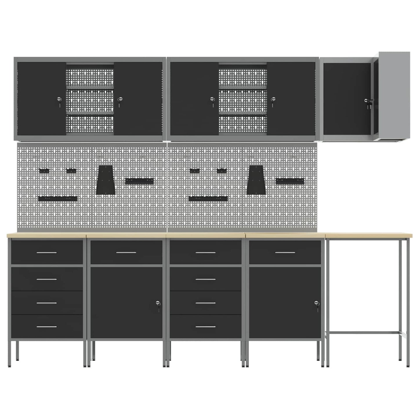 Set di mobili da lavoro con cassetto 12 pcs Nero e Grigio