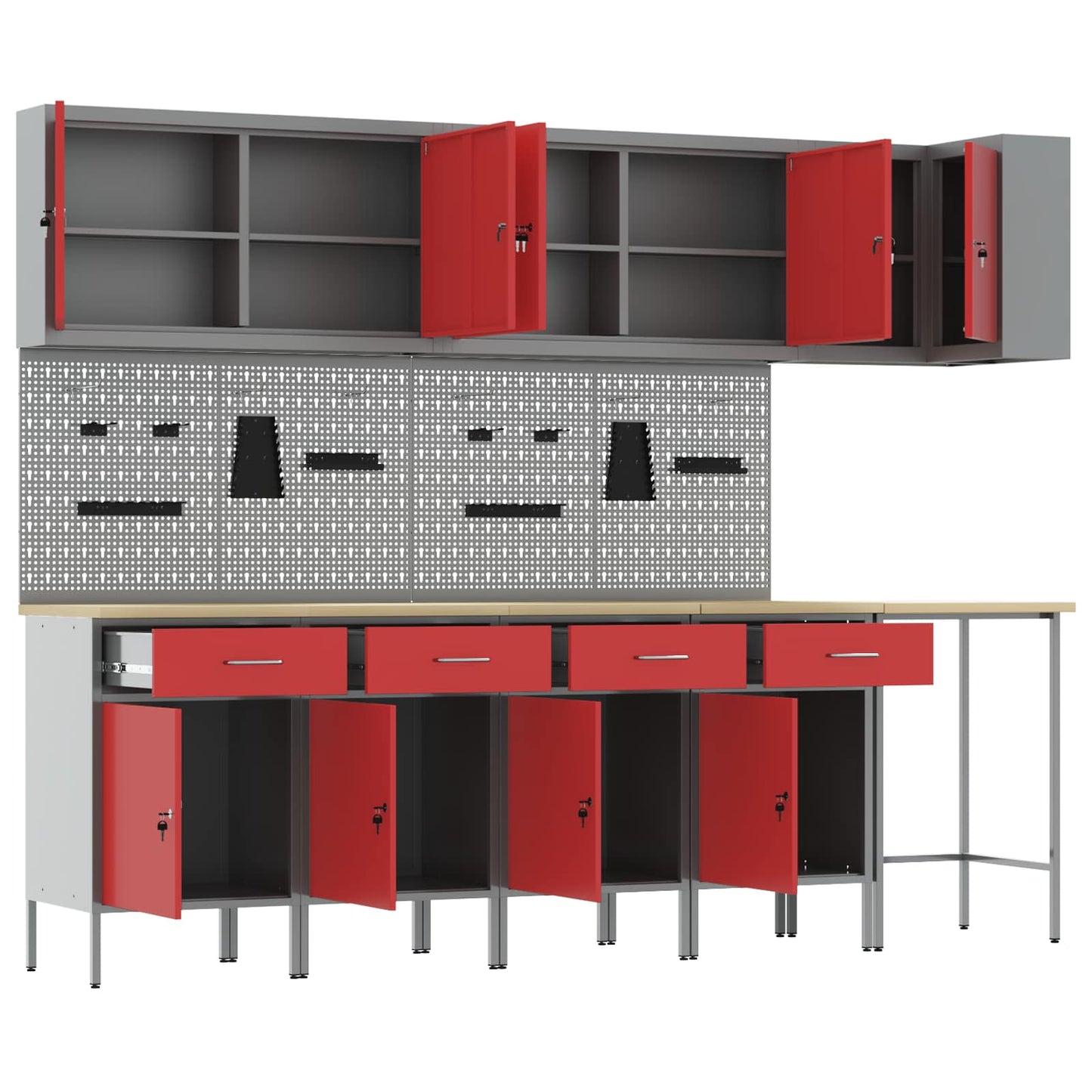 Set di mobili da lavoro con cassetto 12 pcs Rosso e Grigio