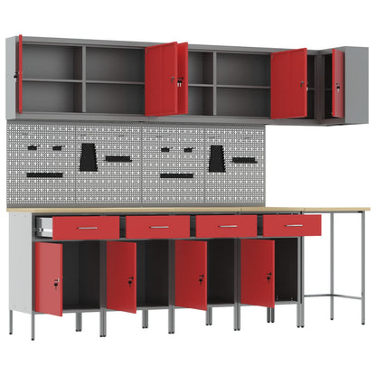 Set di mobili da lavoro con cassetto 12 pcs Rosso e Grigio