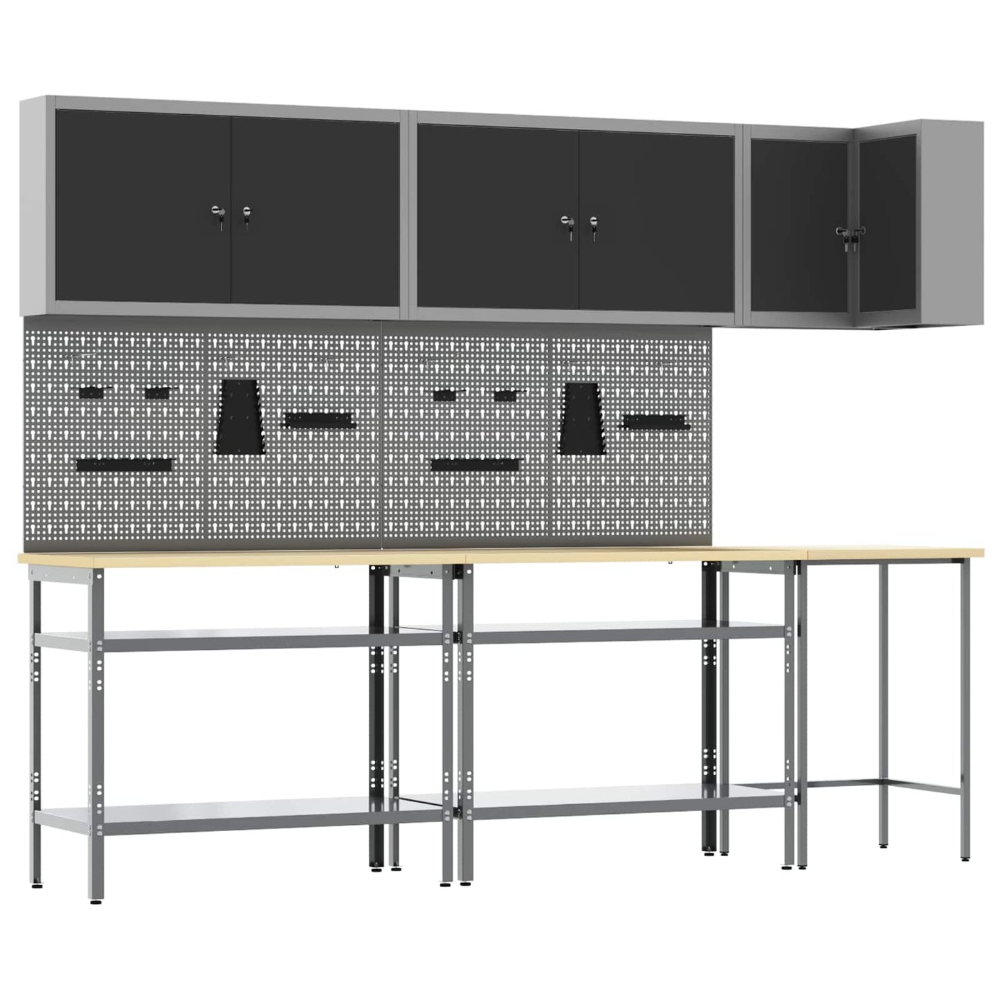 Set di mobili da lavoro con lo scaffale 10 pcs Nero e Grigio