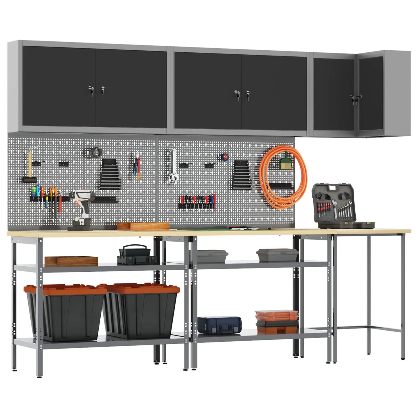 Set di mobili da lavoro con lo scaffale 10 pcs Nero e Grigio