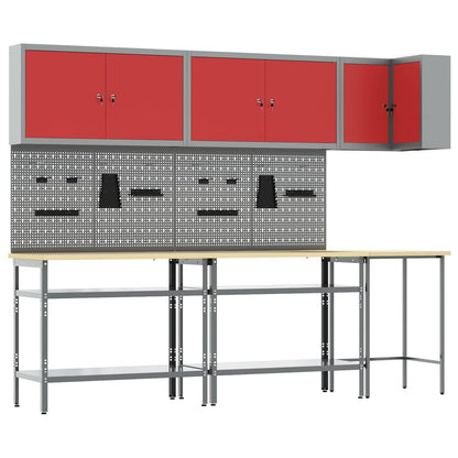Set di mobili da lavoro con lo scaffale 10 pcs Rosso e Grigio