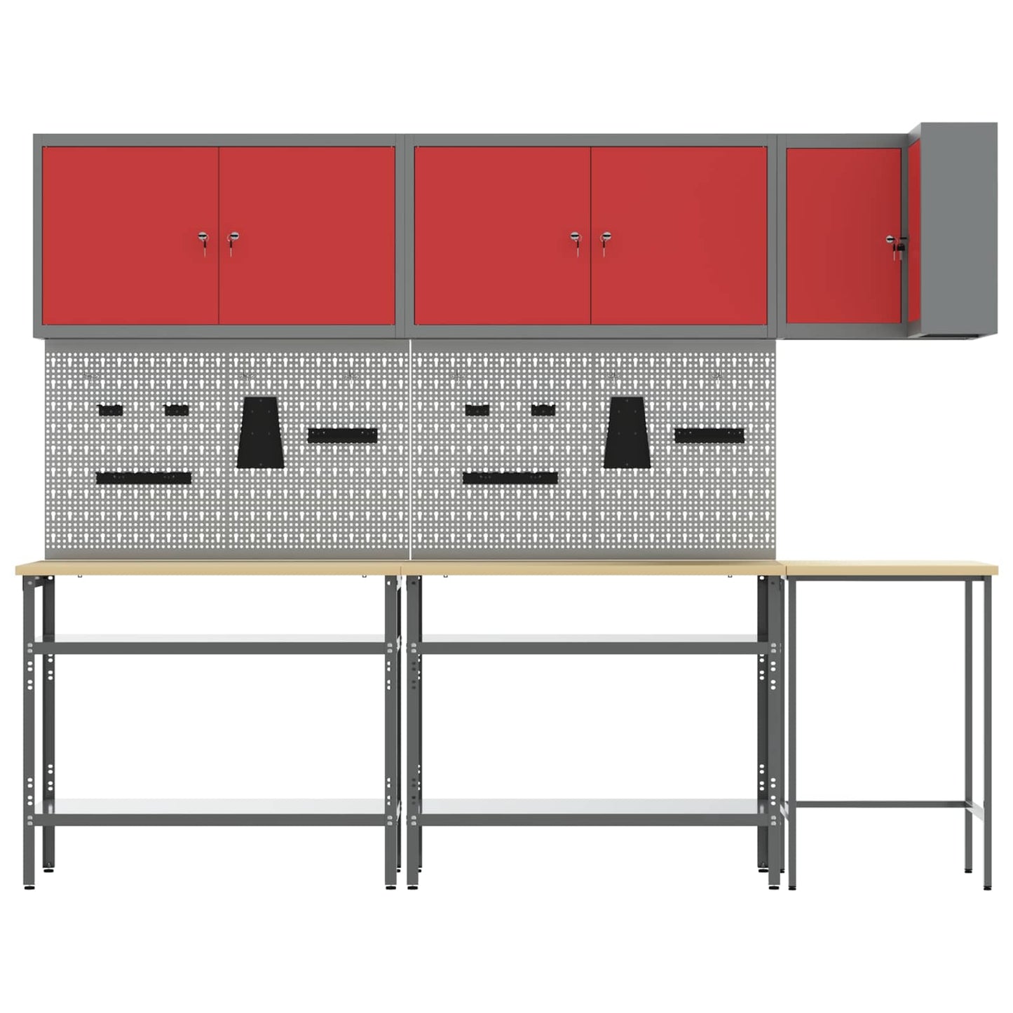 Set di mobili da lavoro con lo scaffale 10 pcs Rosso e Grigio