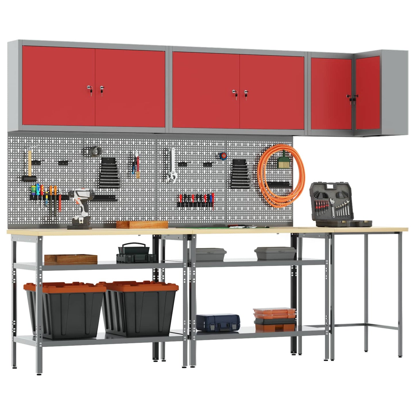 Set di mobili da lavoro con lo scaffale 10 pcs Rosso e Grigio