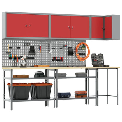 Set di mobili da lavoro con lo scaffale 10 pcs Rosso e Grigio
