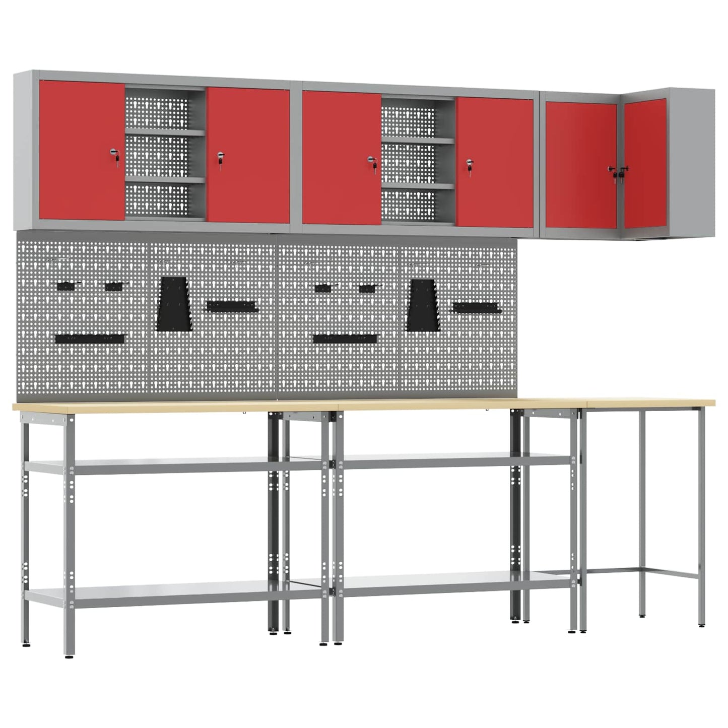 Set di mobili da lavoro con lo scaffale 10 pcs Rosso e Grigio