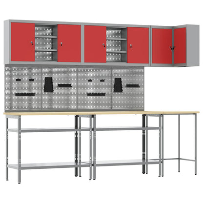 Set di mobili da lavoro con lo scaffale 10 pcs Rosso e Grigio