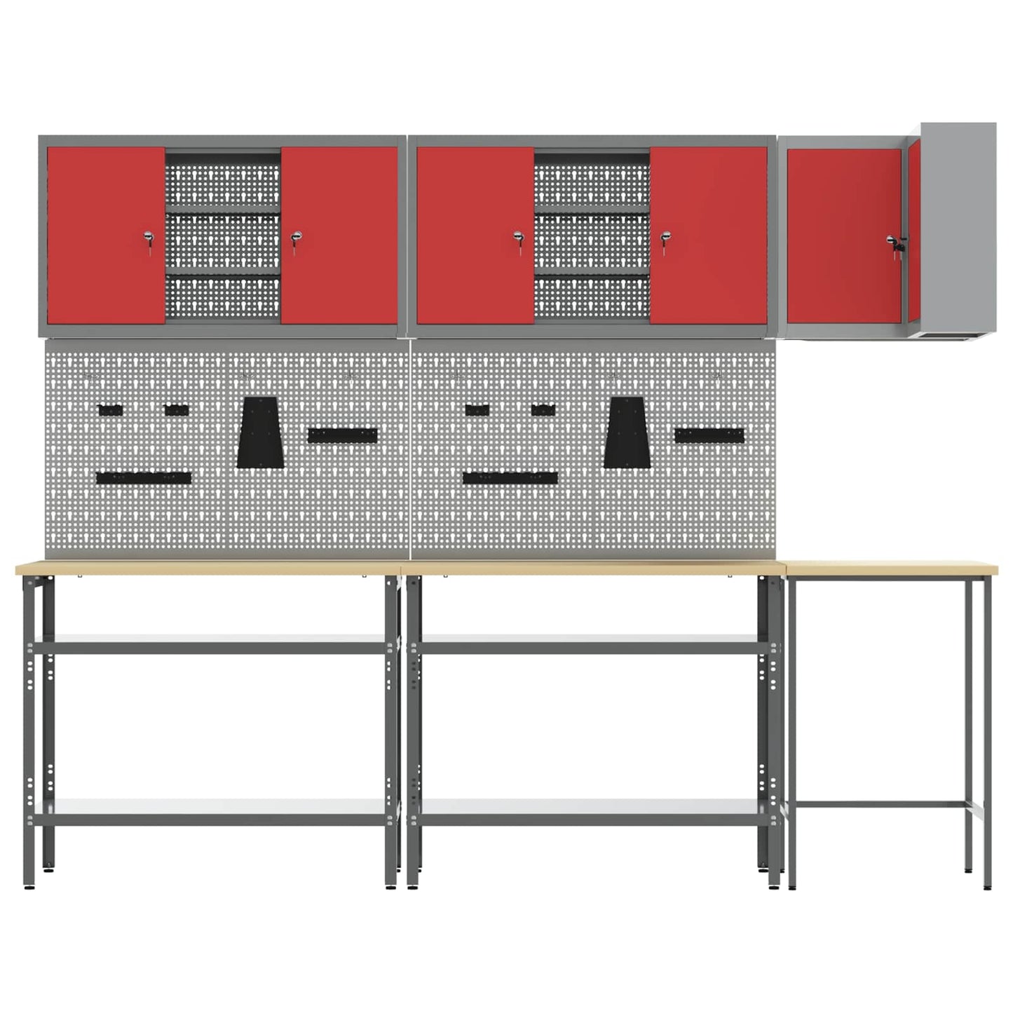 Set di mobili da lavoro con lo scaffale 10 pcs Rosso e Grigio