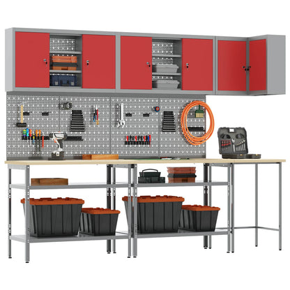 Set di mobili da lavoro con lo scaffale 10 pcs Rosso e Grigio