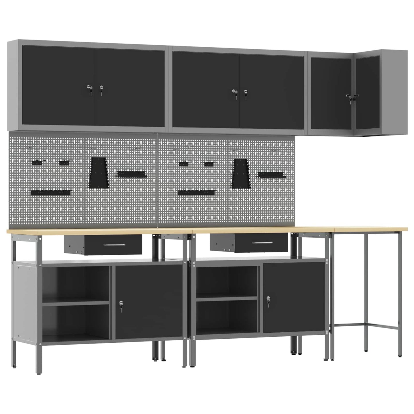 Set di mobili da lavoro con cassetto 10 pcs Nero e Grigio