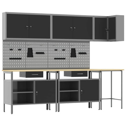 Set di mobili da lavoro con cassetto 10 pcs Nero e Grigio