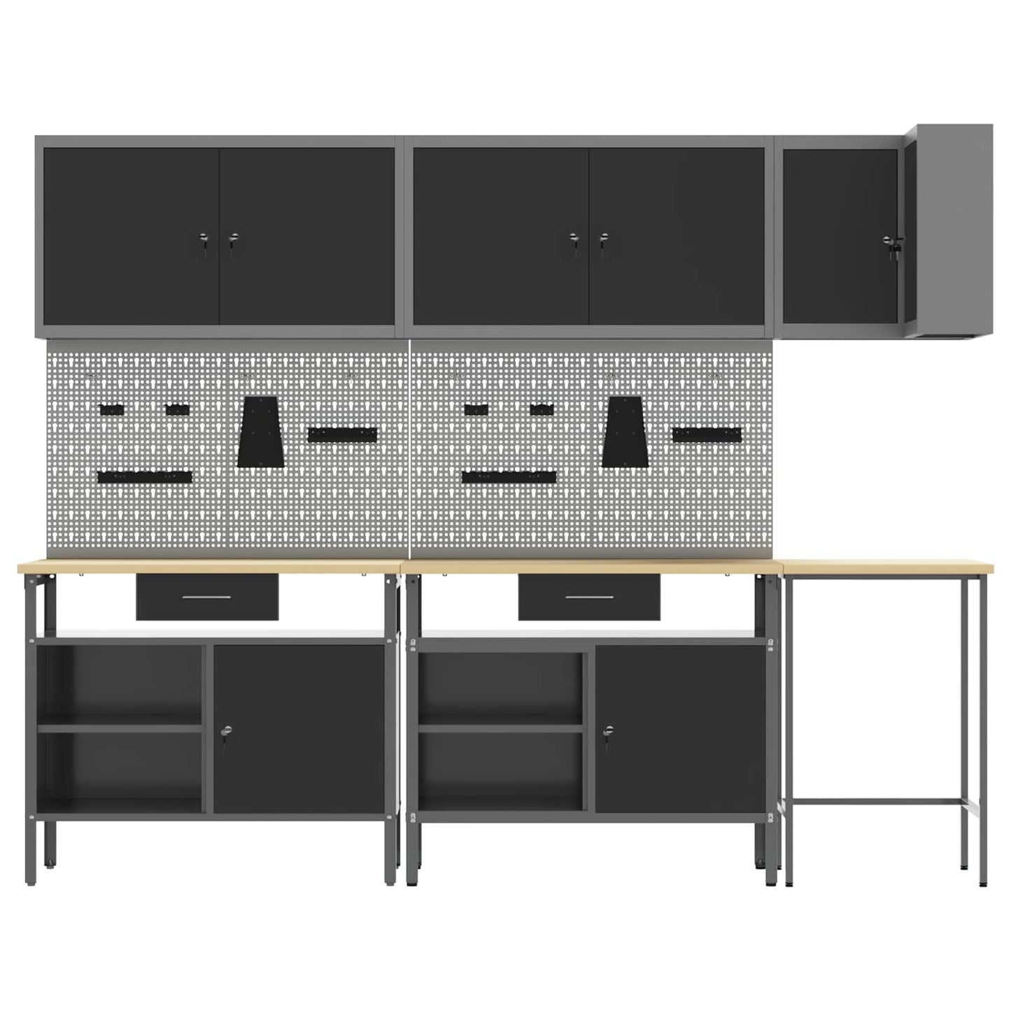 Set di mobili da lavoro con cassetto 10 pcs Nero e Grigio