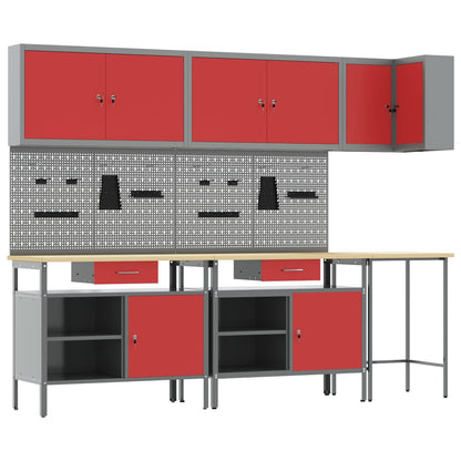 Set di mobili da lavoro con cassetto 10 pcs Rosso e Grigio