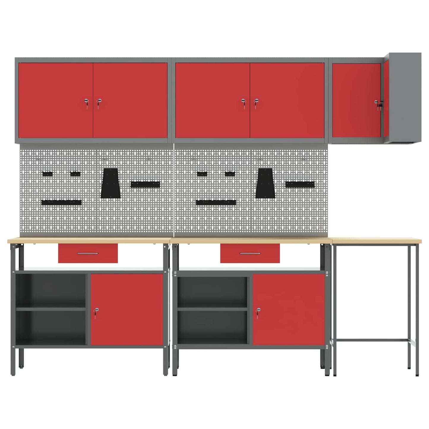 Set di mobili da lavoro con cassetto 10 pcs Rosso e Grigio