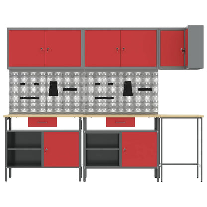 Set di mobili da lavoro con cassetto 10 pcs Rosso e Grigio