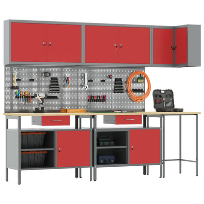Set di mobili da lavoro con cassetto 10 pcs Rosso e Grigio
