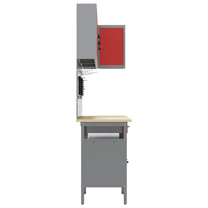 Set di mobili da lavoro con cassetto 10 pcs Rosso e Grigio