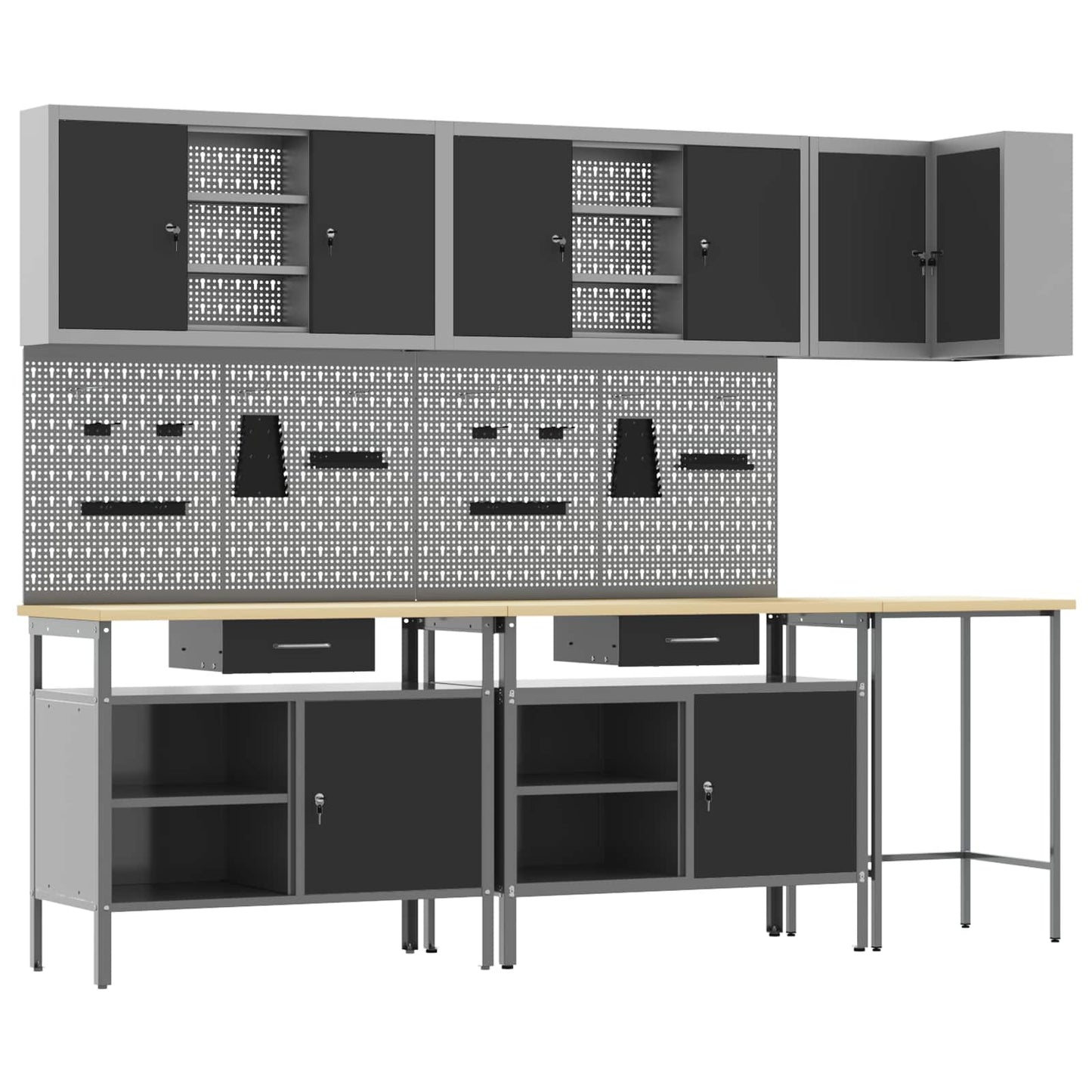 Set di mobili da lavoro con cassetto 10 pcs Nero e Grigio
