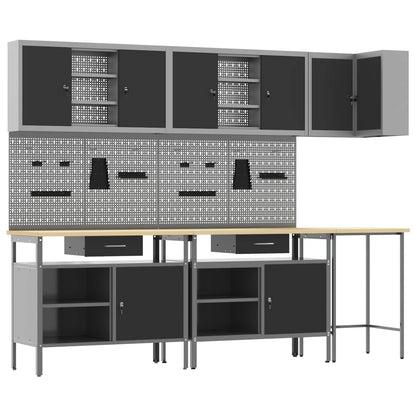 Set di mobili da lavoro con cassetto 10 pcs Nero e Grigio