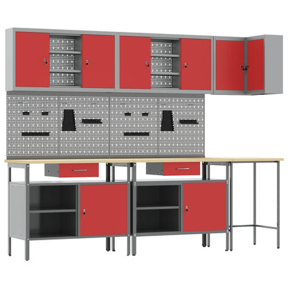 Set di mobili da lavoro con cassetto 10 pcs Rosso e Grigio