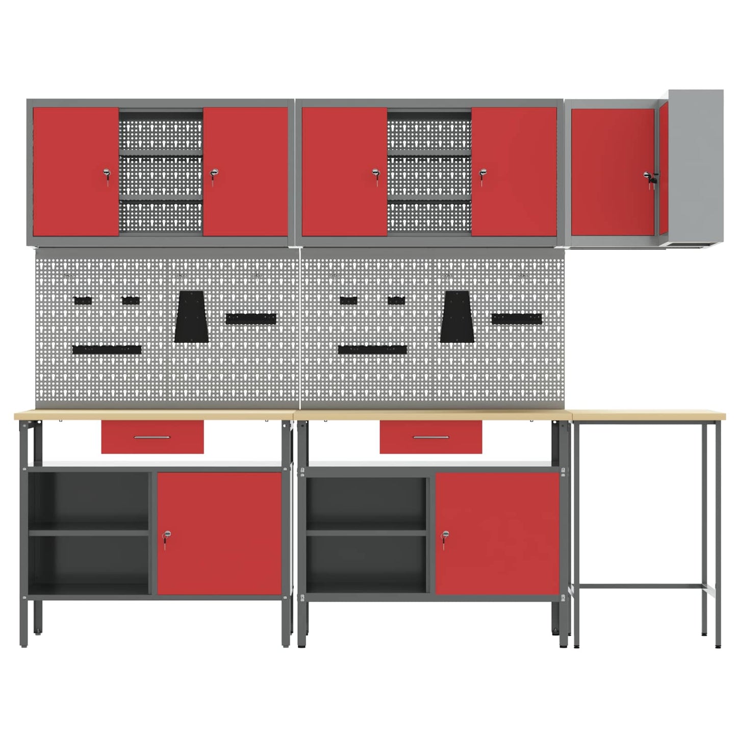 Set di mobili da lavoro con cassetto 10 pcs Rosso e Grigio