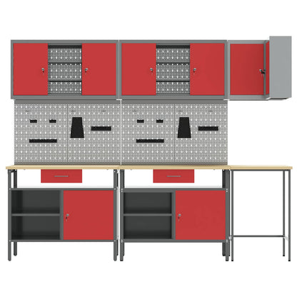 Set di mobili da lavoro con cassetto 10 pcs Rosso e Grigio