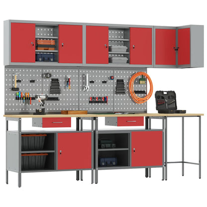 Set di mobili da lavoro con cassetto 10 pcs Rosso e Grigio