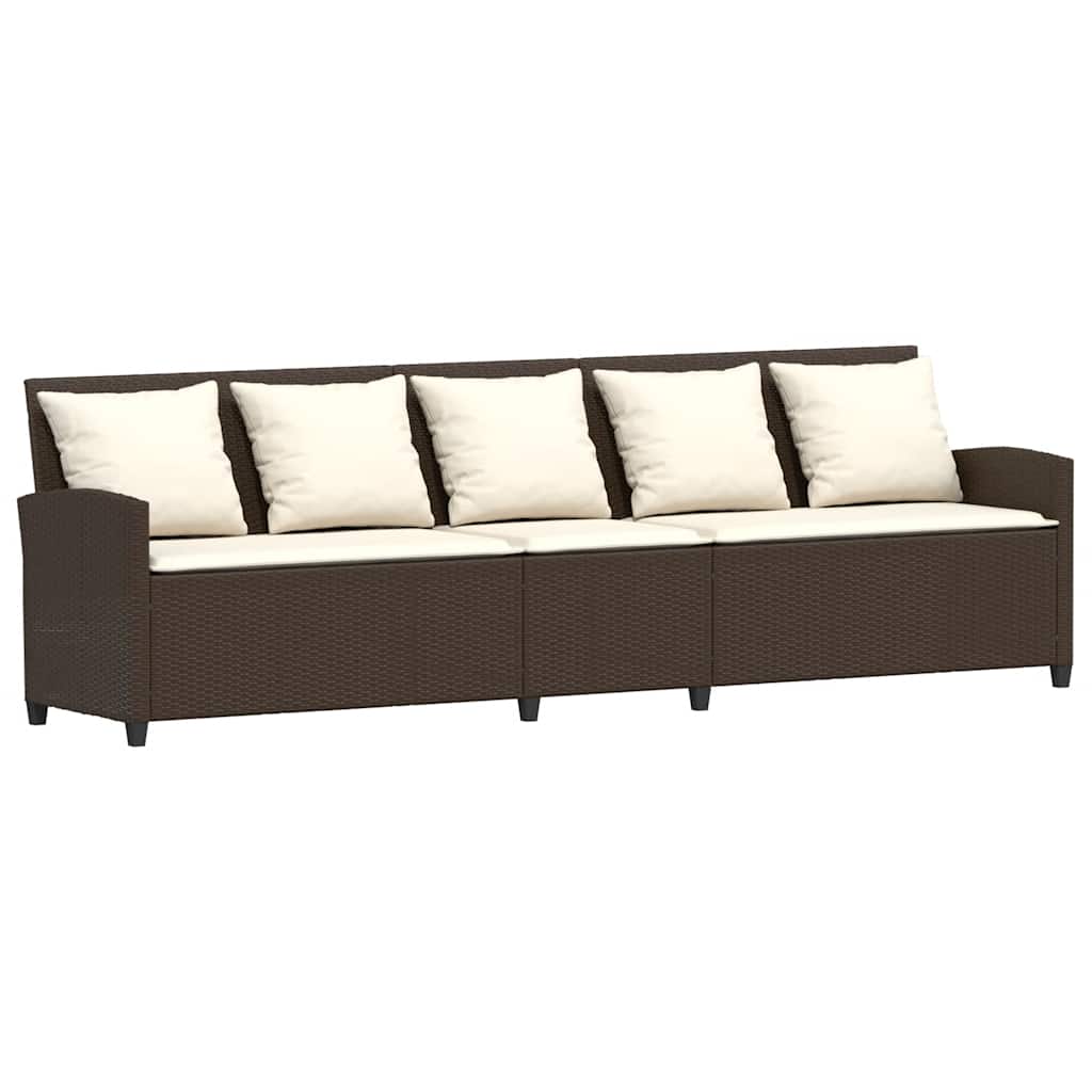 Divano da Giardino a 5 Posti con Cuscini in Polyrattan Marrone