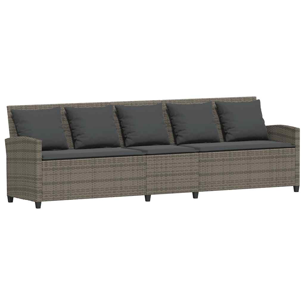 Divano da Giardino con Cuscini 5 Posti Grigio in Polyrattan