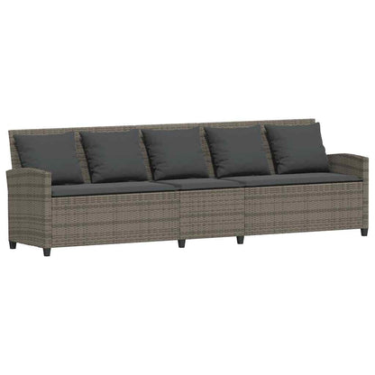 Divano da Giardino con Cuscini 5 Posti Grigio in Polyrattan