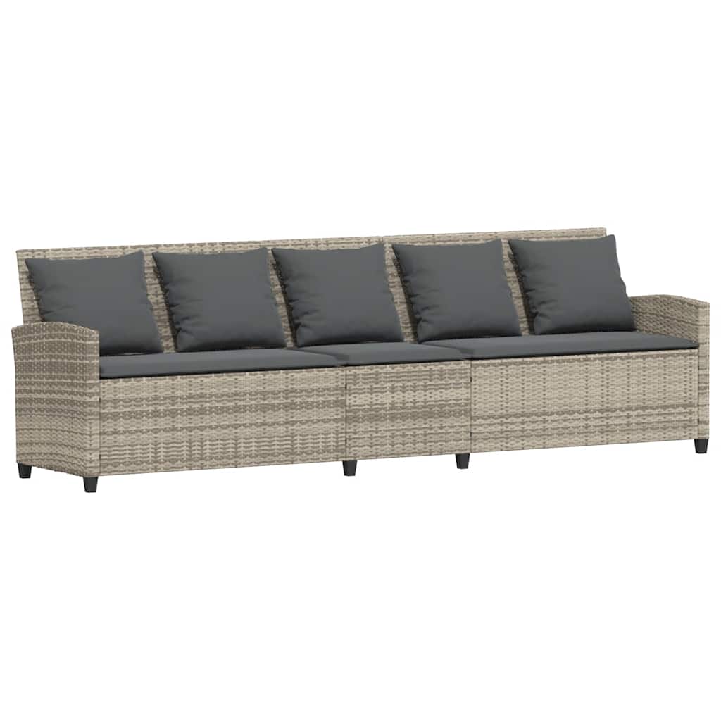 Divano da Giardino con Cuscini 5 Posti Grigio Chiaro Polyrattan