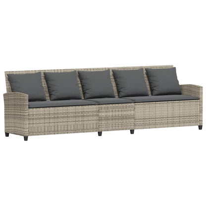 Divano da Giardino con Cuscini 5 Posti Grigio Chiaro Polyrattan