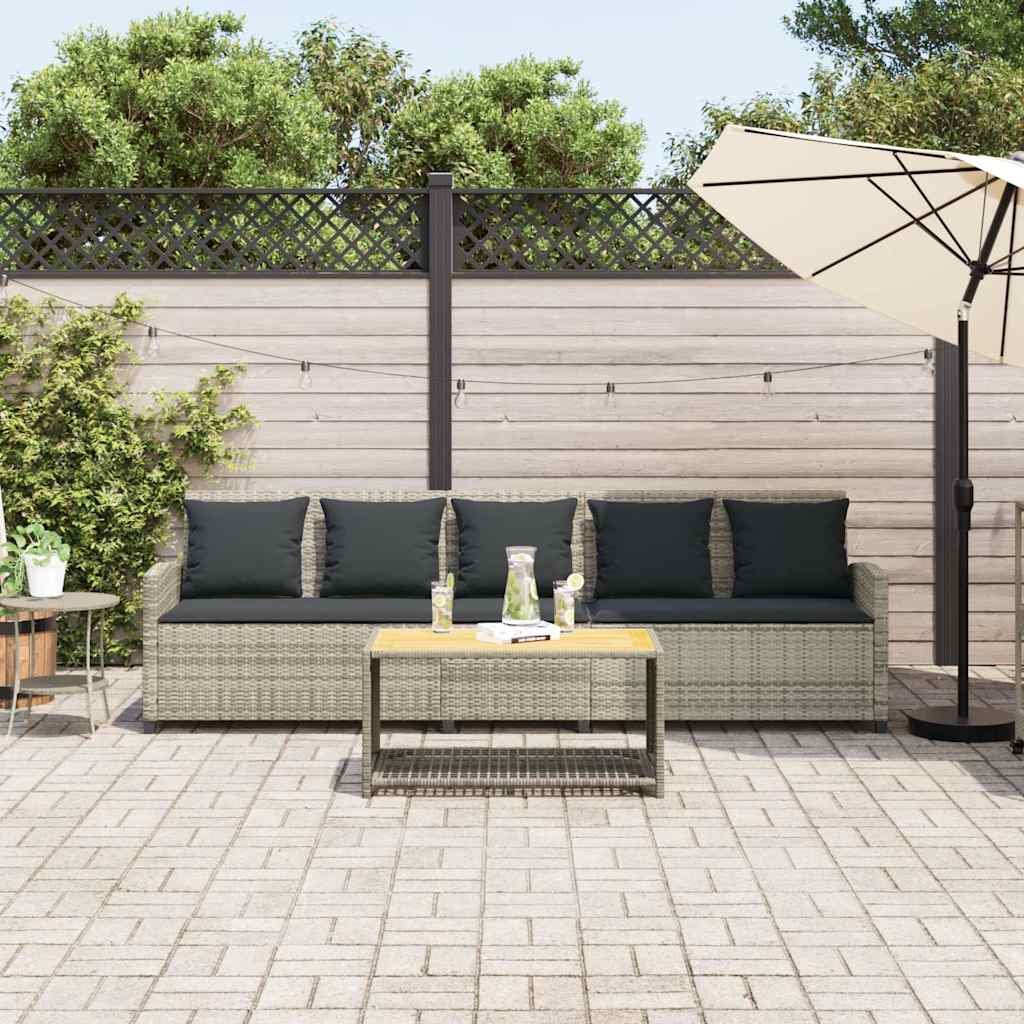 Divano da Giardino con Cuscini 5 Posti Grigio Chiaro Polyrattan