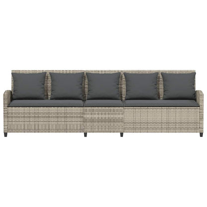 Divano da Giardino con Cuscini 5 Posti Grigio Chiaro Polyrattan