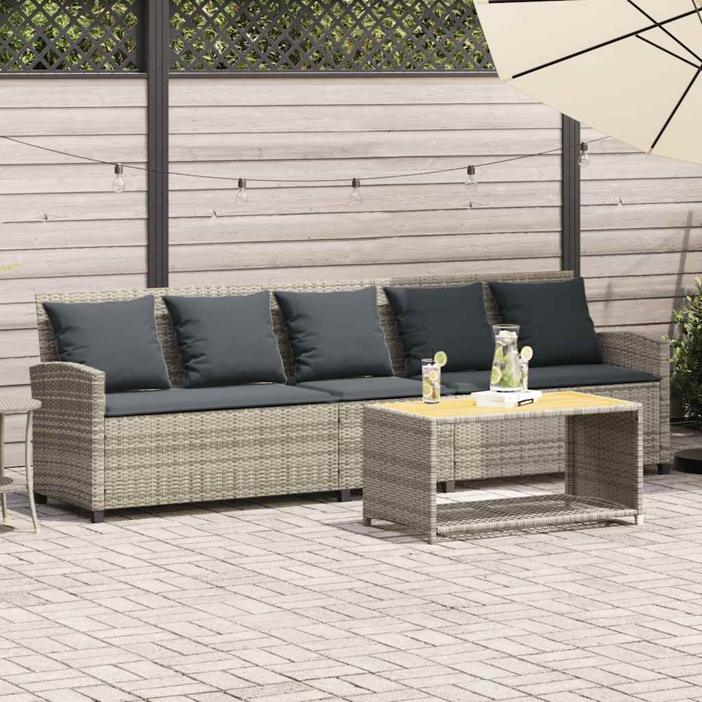 Divano da Giardino con Cuscini 5 Posti Grigio Chiaro Polyrattan