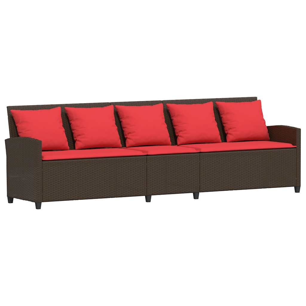 Divano da Giardino a 5 Posti con Cuscini in Polyrattan Marrone