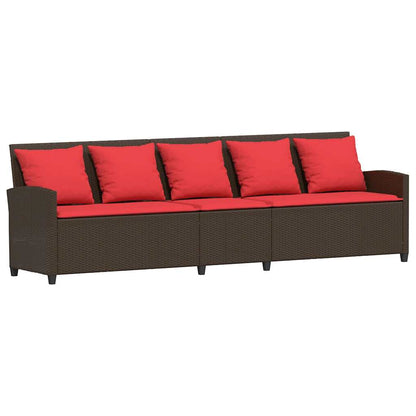 Divano da Giardino a 5 Posti con Cuscini in Polyrattan Marrone