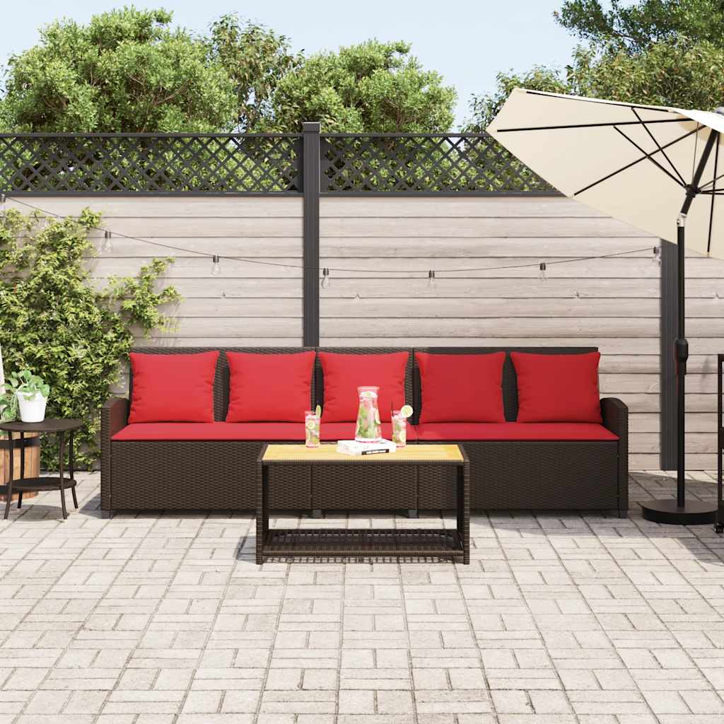 Divano da Giardino a 5 Posti con Cuscini in Polyrattan Marrone