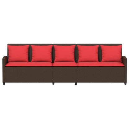 Divano da Giardino a 5 Posti con Cuscini in Polyrattan Marrone