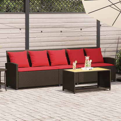 Divano da Giardino a 5 Posti con Cuscini in Polyrattan Marrone