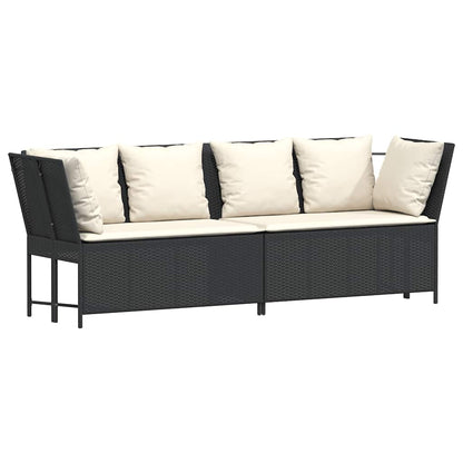 Divano da Giardino con Cuscini in Polyrattan Nero