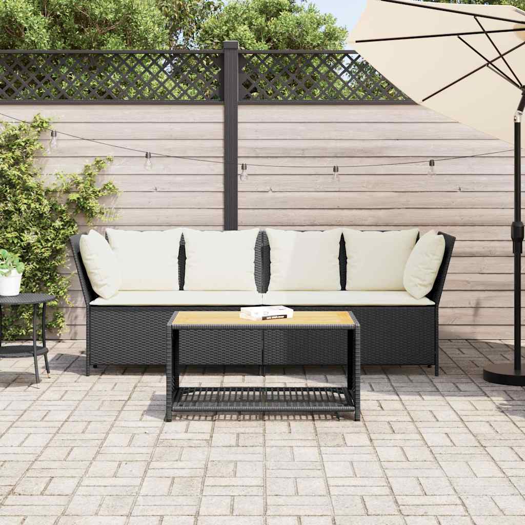 Divano da Giardino con Cuscini in Polyrattan Nero