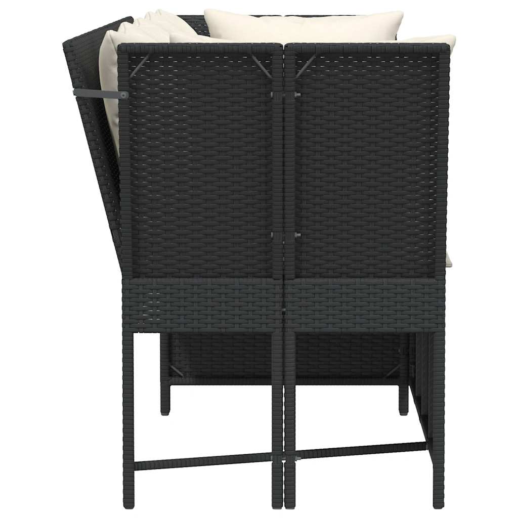 Divano da Giardino con Cuscini in Polyrattan Nero