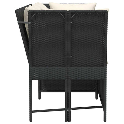 Divano da Giardino con Cuscini in Polyrattan Nero