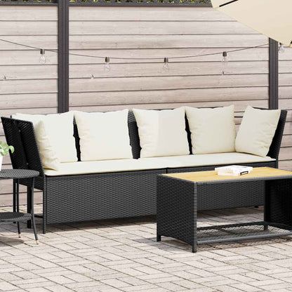 Divano da Giardino con Cuscini in Polyrattan Nero