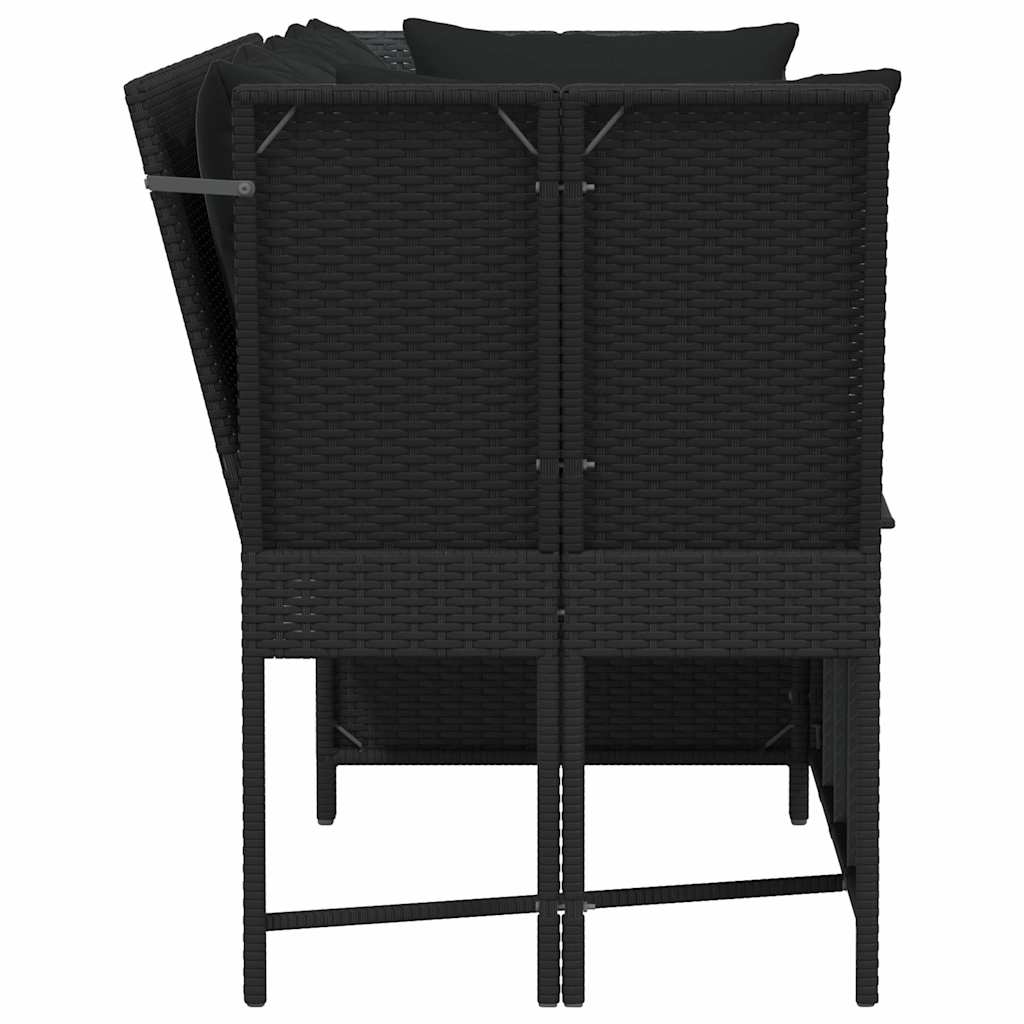 Divano da Giardino con Cuscini in Polyrattan Nero